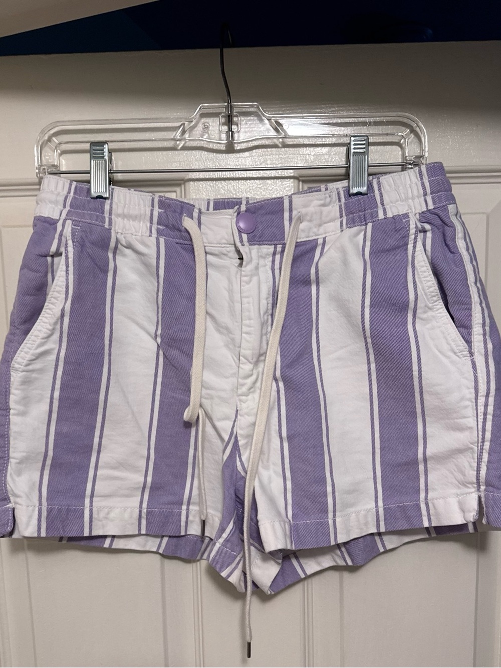 American Eagle Outfitters Lavender and White Striped Drawstring Shorts